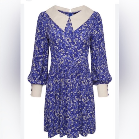 Coco Fennell Peter Pan Collar mini dress Blue Floral Size UK 6 US 2 - Picture 3 of 11